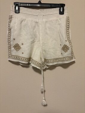 J. Crew White High-Waist Embroidered Cotton Shorts with Gold Accents